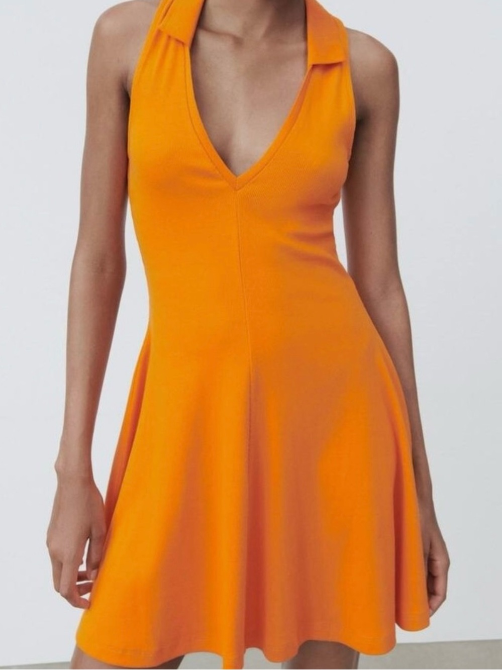 Women’s Orange V-Neck ZARA Halter A-Line Dress